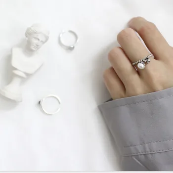 Rent Sølv 925 Hængende Dingle Naturlige Perle Ring For Kvinder Fine Smykker, Regulerbar Snoet Åbning Vintage Ringe