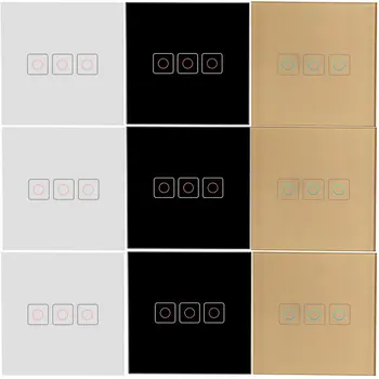 Krystal Glas Væg Touch Sensor Switch ,EU-Standard Led Pære Lys Skifte 220v, Hvid/Sort/Guld, 1 gang 1 måde Smart Switches