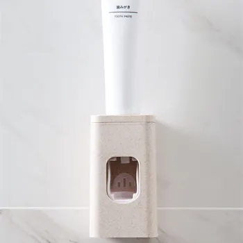 LIYIMENG Hjem Automatisk Tandpasta Dispenser Badeværelse Opbevaring Holder tandbørsteholder vægmonteringsrack vægbeslag Rack Hylde