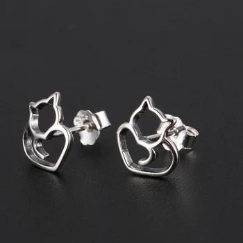 925 Sterling Sølv Sød Kat Små Stud Øreringe til Kvinder Mode Sterling Sølv Smykker