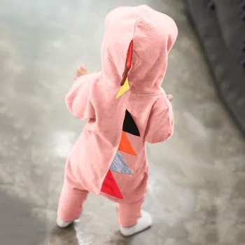 3D Dinosaurus-Kostume Solid pink grå Rompers varmt forår efterår bomuld 2019 foråret rompers Nyfødte Bomuld træningsdragt A1