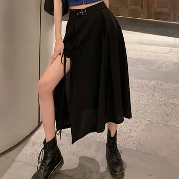 Rosetic Gotiske Kvinder Nederdel Med Høj Talje Asymmetrisk Design, Almindelig Split Bandage Mode Midi-Casual Nederdele Ung Pige 2020 Sommer