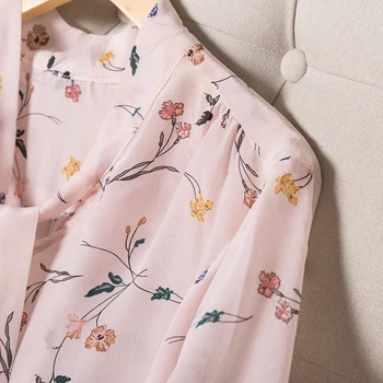SuyaDream Kvinder Trykt Blomstret Silke Blouse Ægte Silke Langærmede Bue Krave Bluser 2020 Foråret Shirt