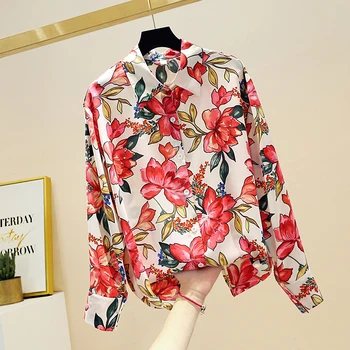 Foråret Efteråret Kvinders langærmet Skjorte Blomst Shirt 2020 Nye Mode til Alle-match Trykt Toppe Bluse Kvinder GD588