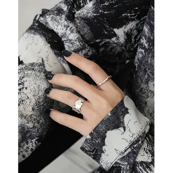 Elegant 925 Sterling Sølv Uregelmæssig Overflade Ringe Til Kvinder Finger Smykker, Enkle Engagement Ring Tilbehør