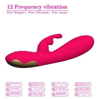 Rabbit Dildo Vibrator 12 tilstande G Spot Vagina, Klitoris toy Kvindelige Onani Realistisk Dildo Vibrator Sex Legetøj til kvinde, Voksen