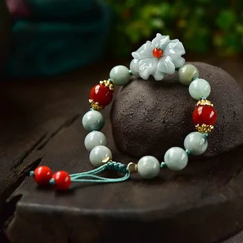 Naturlige Jade Emerald Blomst 10mm Perler Armbånd Justerbar Armbånd Charme Smykker Mode Tilbehør Hånd-Udskåret kvinde Amulet