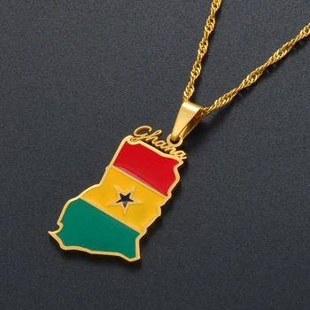 Anniyo Ghana Land, Kort og Flag Vedhæng Halskæder Charme Ghanesiske Smykker Ghana National Dag Gaver #138121