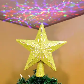 OurWarm 3D Glimmer Stjerne, juletræ Topper med Indbygget Roterende LED Snefnug Projektor juletræ Ornament Home Decor