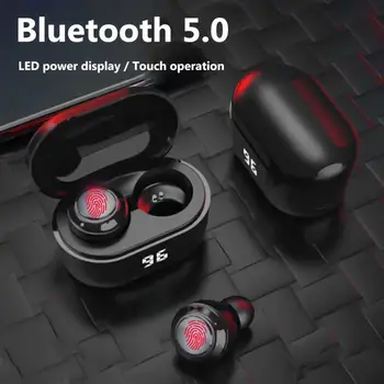 350mAh Hovedtelefoner A6 TWS Mini Trådløse Bluetooth-5.0 HiFi-Stereo-Hovedtelefoner med Digital Charge Box til iOS Android Noise Cancel