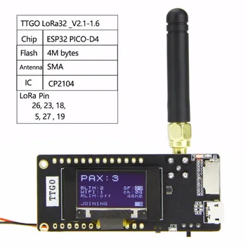 TTGO ESP32-Paxcounter LoRa32 V2.1 Version 1.6 433/868/915MHZ LoRa ESP-32 OLED-0.96 Tommer SD-Kort, Bluetooth, WIFI Modul