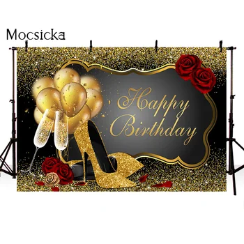 Tillykke med fødselsdagen guld glitter baggrund for fotografering balloner twinkle twinkle star party dekoration forsyninger foto baggrund