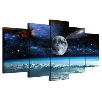 5 Stykker af HD-Udskrivning Art Space Universet, Månen, Stjerner, Maleri Modulopbygget Væg Hjem Dekoration Plakat Stue Uden Ramme