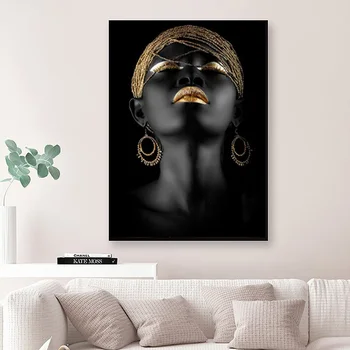Moderne Afrikansk Sort Kvinde Plakat Lærred Malerier På Væg Kunst, Oliemaleri Print Til Stue Dekoration Plakater Og Prints