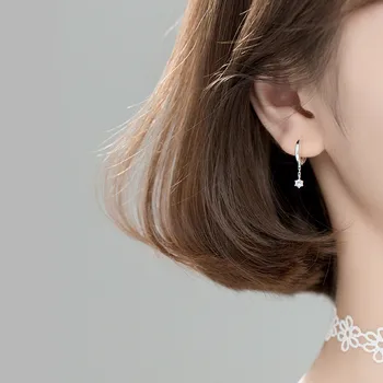 WANTME Mode Ægte 925 Sterling Sølv Minimalistiske Sorte Zircon Kæde Kvast Stud Øreringe til Kvinder koreanske Party Smykker