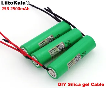 6stk/masse LiitoKala Nye 18650 2500mAh Genopladelige batteri 3,6 V INR18650-25R 20A decharge + DIY Silica gel Kabel