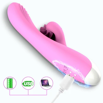 Slikning Kys Varme dildo Vibrator Kvindelige Orgasme Rotation Tungen massageapparat Klitoris og G-spot Stimulator, Voksen Sex Legetøj til Kvinder