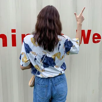 2019 Kvinder, Mode Sommer Tegnefilm Trykt Chiffon Bluse Shirt Kvindelige Korte Ærmer Revers Casual Bluse Kvinder Toppe