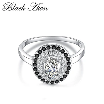 [BLACK AWN] Ægte 925 Sterling Sølv Smykker, Oval forlovelsesringe for Kvinder C286