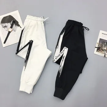 Foråret efteråret bomuld sweatpants kvindelige Harajuku bf brev med bukserne løst casual høj talje cargo bukser