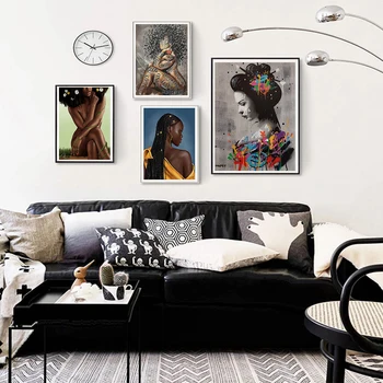 Afrika Angel Dronning Sort Pige Lærred Maleri Eksploderende Hoved Pige Mine Bønner Plakater For Living Room Wall Art Club Urammet Hjem