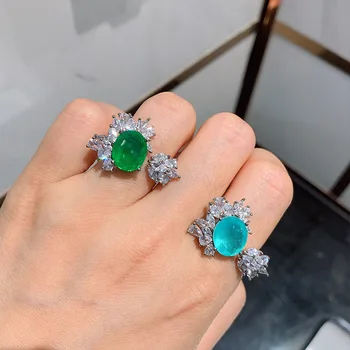 Wong Regn 925 Sterling Sølv Paraiba Turmalin Smaragd-Ædelsten Bryllup Engagement Diamanter Ring Fine Smykker Engros