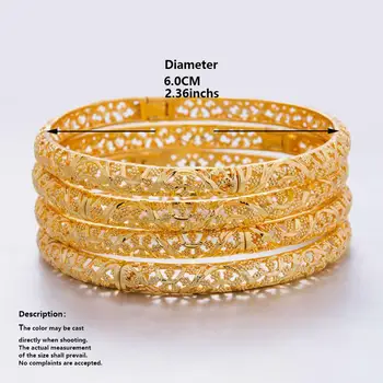 24k 6stk Guld Farve Dubai Indien Armbånd Til Kvinder Afrikanske Brude-Armbånd-Armbånd-Guld Bryllup Armbånd Smykker Gaver