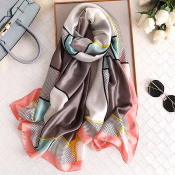 Kina new style Fire årstider-kvinder og store smukke silke tørklæder dame print luksus kvalitet varmt sjal stranden lyddæmper wraps hijab