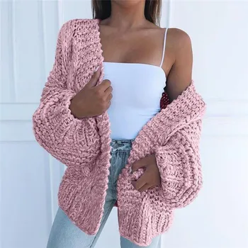 Efterår og Vinter med lange Ærmer Strik Cardigan Kvinder glat Strikket Sweater design Cardigan Kvindelige Jumper Coat pink