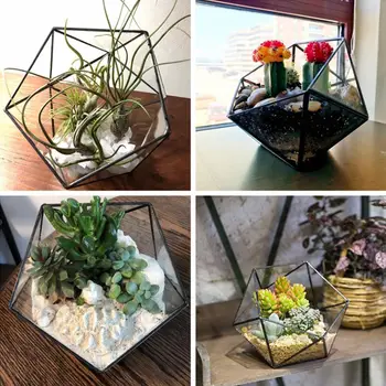 Glas Glas Terrariet Opbevaringsboks Smykker Holder,Glas Geometriske Terrarium Bordplade Sukkulent Plante, Max Plantning-Holder/Guld
