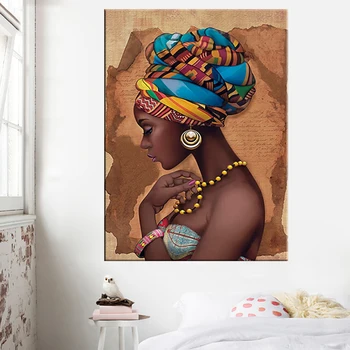 Afrikanske Lærred Maleri Væg Kunst, Billeder, Plakater Og Prints I Sort Kvinde På Lærred Hjem Wall Decor Billeder Til Stuen