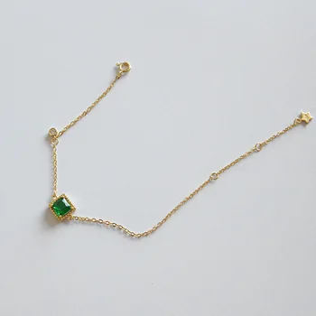 SHANICE Kvinder koreanske S925 sterling sølv mode håndlavet geometriske firkantet grøn cz zircon armbånd, kæde kvindelige