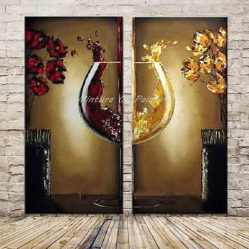 Mintura Kunst 2Pcs/Sæt Hånd-Malet Abstrakt Rød Vin Glas Olie Malerier på Lærred Moderne Wall Billede Til stuen Wall Decor