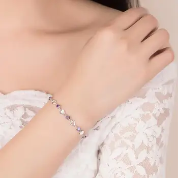 Charme Crystal Lilla Kvindelige Armbånd Smykker Mode Pige 925 Sølv Armbånd Til Kvinder Bride Bryllup Engagement Bijou Gave