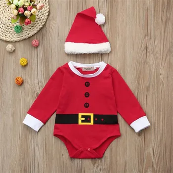 Red Hot Mode Christmas Santa Baby Piger Drenge Tøj Tøj 2stk Rompers+Hat Sat 2019 Ny Sne Røde Sæt drop afsendt