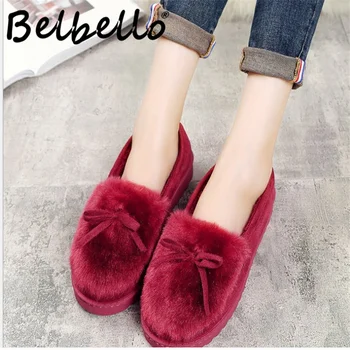 Belbello Efterår og vinter nye stil Sne støvler, damesko Kort rør alsidig Dovne sko Plys termisk uld sko