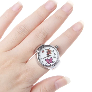 JAVRICK Kvinder Skive Quartz Analog Finger Ring Watch Butterfly Elastisk Gave Kreative Stål