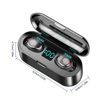 F9-2 TWS Bluetooth-5.0 Trådløse Høretelefoner, Mini HIFI støjreduktion I-øret Stereo Headset-Touch Kontrol-LED Display Hovedtelefon