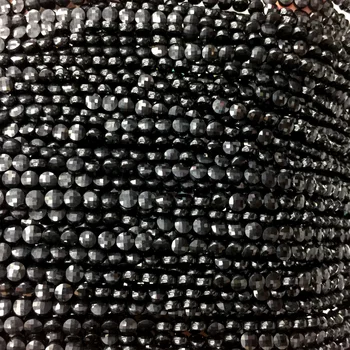 Ægte Naturlig Sort Spinel Hånd Skære Facetteret Flade Mønt Små Perler, Halskæder eller Armbånd, 4mm 5mm 6mm 06161