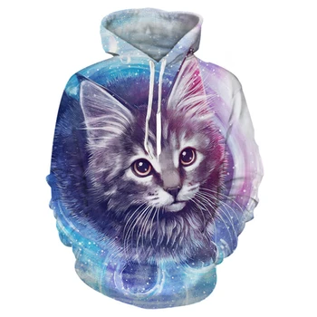 Mænd Kvinder Funny Cat-Sweatshirts med Lange Ærmer 3D-Hættetrøjer Sweatshirt Pullover Toppe Par Bluse Pullover Hoodie Poleron mujer