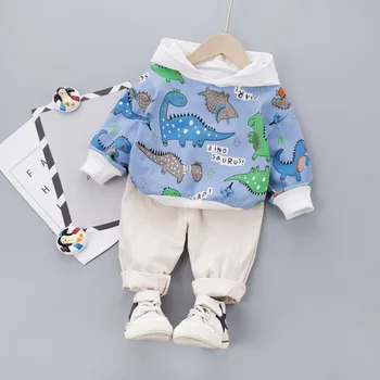 Foråret Børn Tøj, der Passer til Afslappede Solid Farve Spædbarn Baby Dreng Sweater Sports Trop Langærmet Hætteklædte Bukser 2stk Kids Tøj