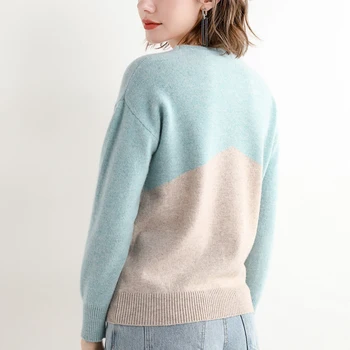 Mix farve kvinder sweater stilfulde lyse fuld ærmer strikket naturlige ægte uld pullover mænds jumper