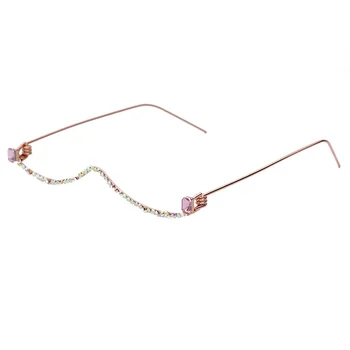 Mode Briller Alloy Ramme For Kvinder 2019 Rhinestone Lensless Farverige Kæde Dekoration Halv Frame Luksus Diamant Briller