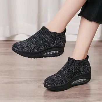 Mode Fører til at Væve Mesh Kvinder Fladskærms-Platform Sko Åndbar Sommeren Swing Shoes Slip på Strække Strikket Sok Sneakers
