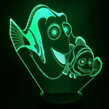 7 Farver Led Nat Lys for Børn Gave Finding Nemo Soveværelse Tegnefilm Lampe Børn Gave Touch Sensor 3D Nightlights Ur Base