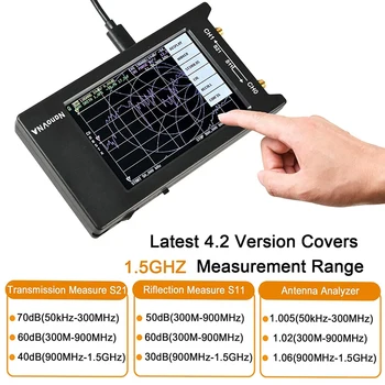NanoVNA-H4 Vector Network Analyzer 10KHz-1,5 GHz HF, VHF, UHF Antenne Analyzer Måling,med LCD-Tryk på Sn Nano VNA