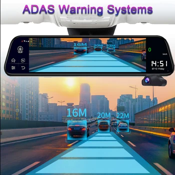 2021 Nye 12 Tommer bakspejlet Bil DVR 4 Kanal Kameraer Android 5.1 ADAS Dash Cam GPS 4G Wifi Phone APP Video-Optager
