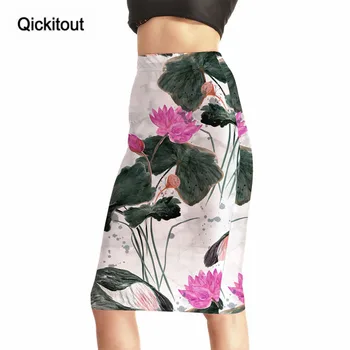 Qickitout Nederdele Nye Hotte Produkter til Kvinder er Sexet Lotus Kinesisk Maleri 3D-Print Nederdele med Høj Talje Pakke Hip Nederdel Drop Skib
