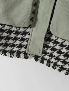 Vintage Chic Houndstooth Plaid Tweed Splejset Bombefly Jakke Kvinder Mode Lommer, Knapper Frakker Kvinder Casual Overtøj