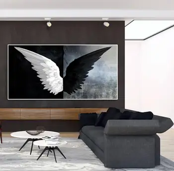 Moderne Sort Hvid Fjer, englevinger Lærred maleri Væg Kunst HD Udskriv en Plakat På Billeder For Living Room Home Decor Uden Ramme